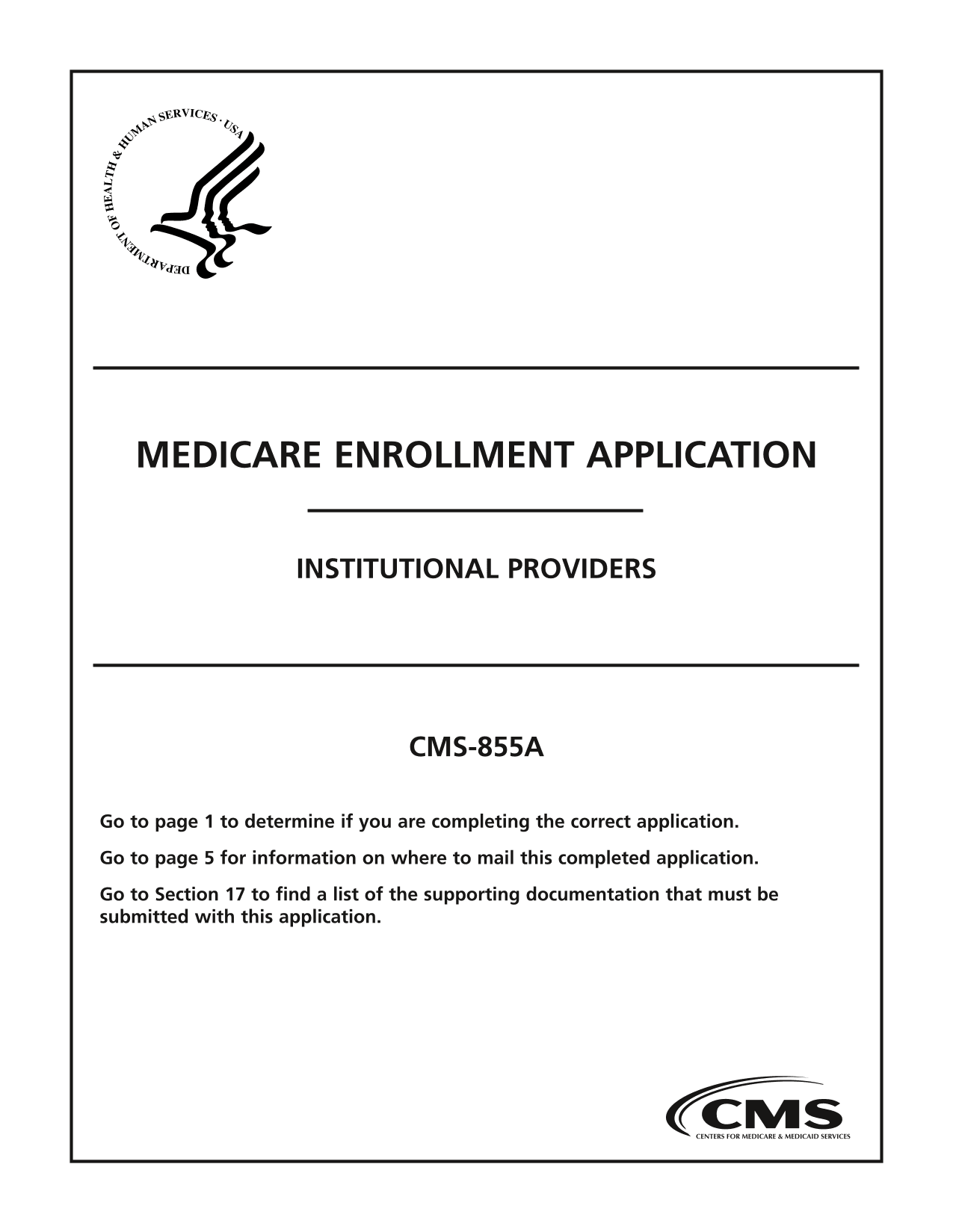 Medicare Enrollment Application For Institutional Providers (CMS 855A) screenshot
