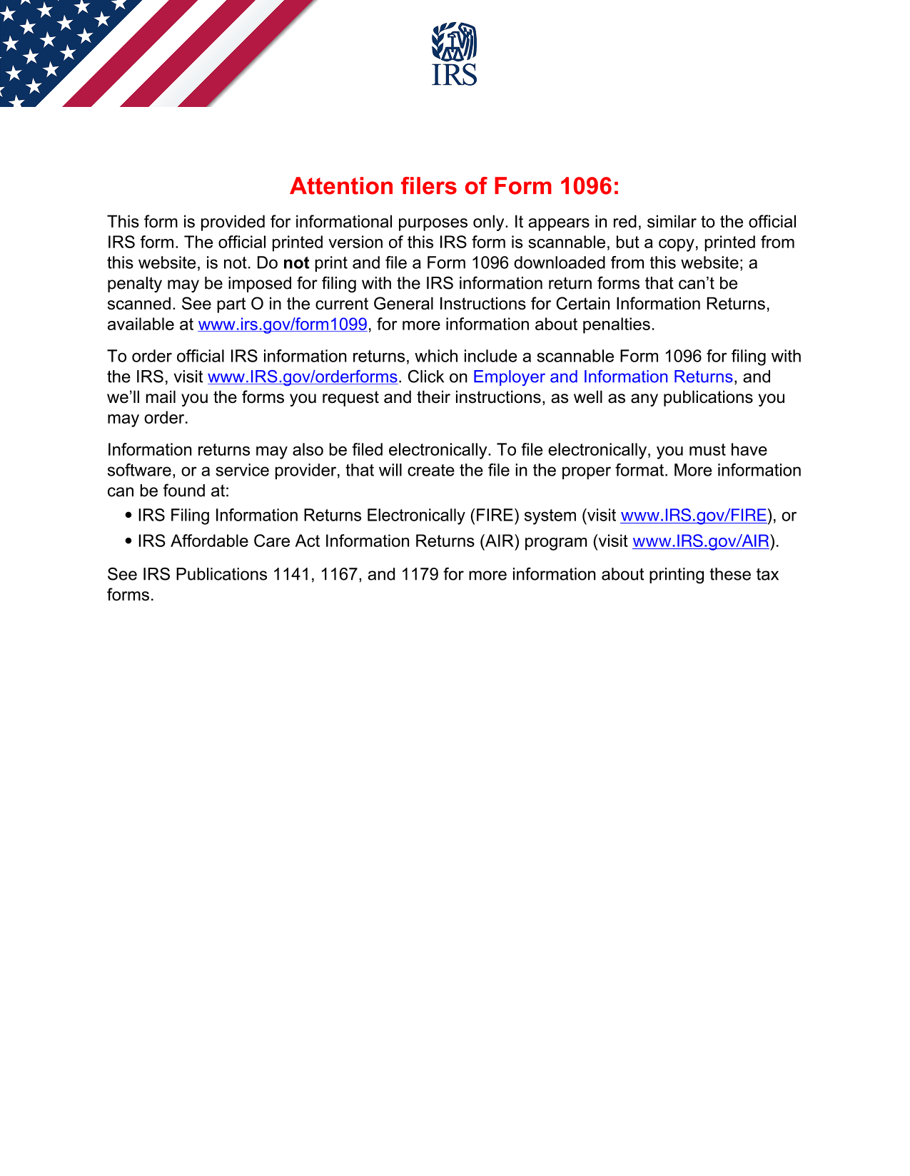 Annual Summary Transmittal Of U.S. Information Returns (Form 1096) screenshot